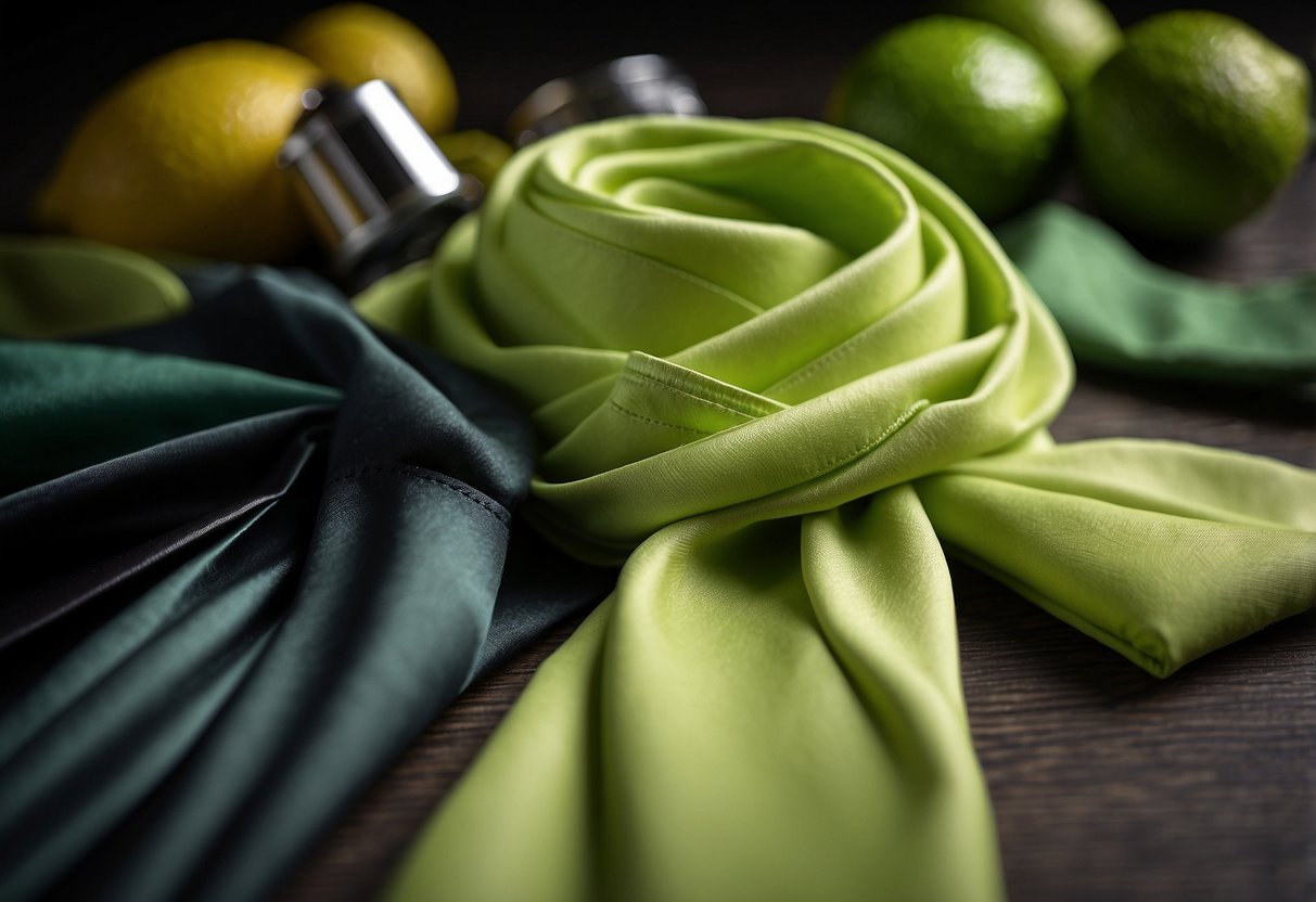 A lime green clothing item surrounded by various color swatches for comparison