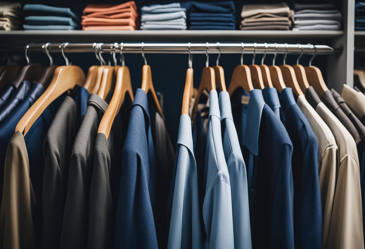 A navy clothing rack surrounded by various color swatches