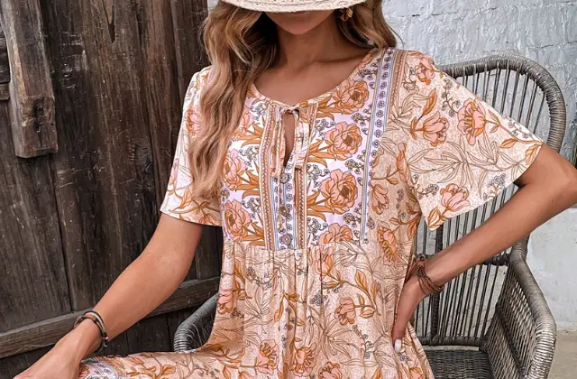 printed apricot dress - featured image