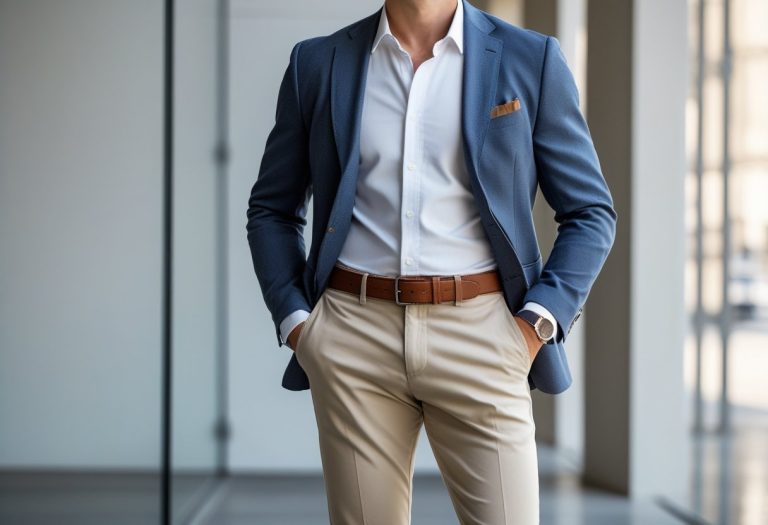 guy in blue suit and beige pants - featured image