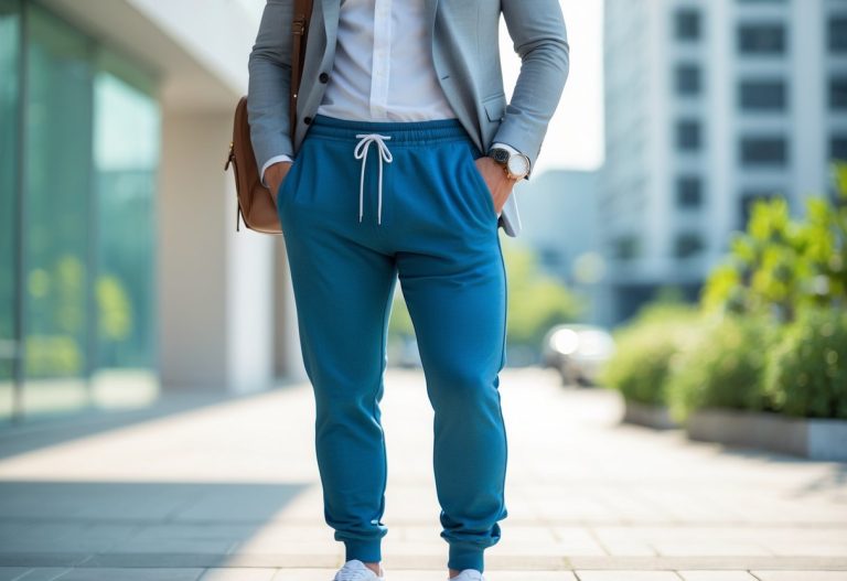guy wearing blue sweat pants - featured image