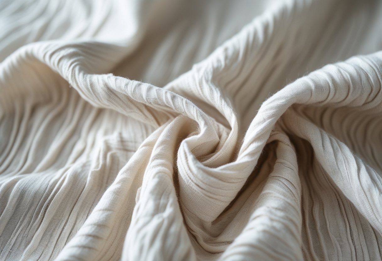 Close-up view of textured slub cotton fabric showing irregular raised fibers and weave details.